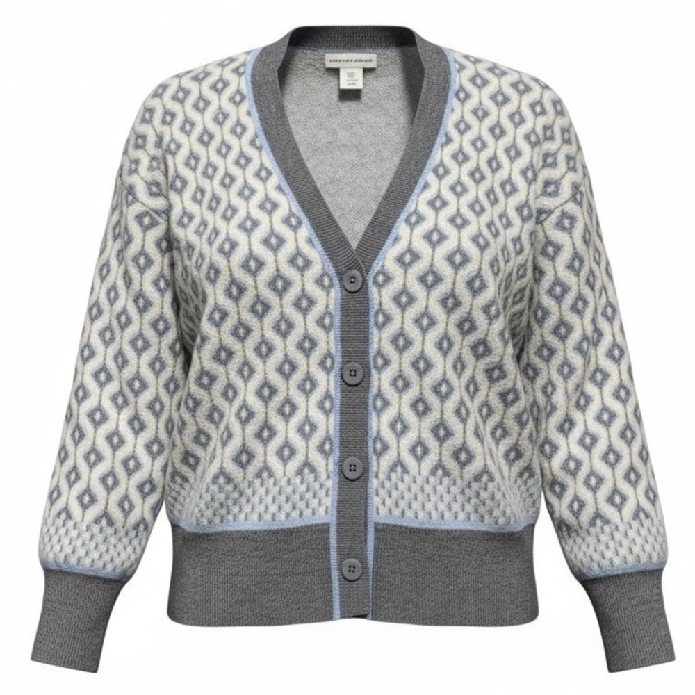 Cupcakes and Cashmere Diamond Pattern Cardigan Womens M Gray Blue Nylon Blend